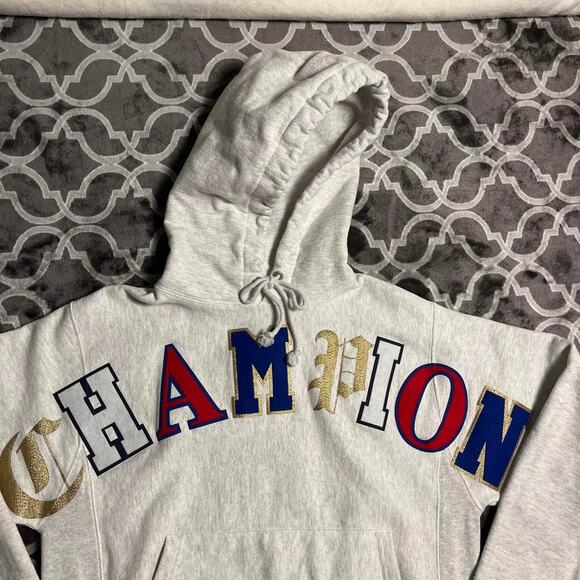 Champion Classic Hoodie Small Oversized Sweatshirt Big Spell Out Crispy Clean - Picture 2 of 7